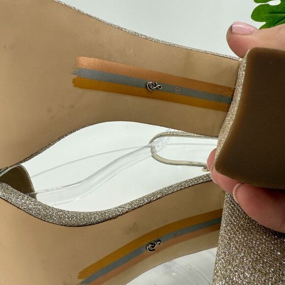 Sam Edelman Womens Yaro Sandals Ankle Strap Block Heel Gold Shimmer Size 10 Prom - Picture 12 of 16